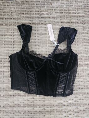 Victoria's Secret Black Velvet Lace Bustier Top
